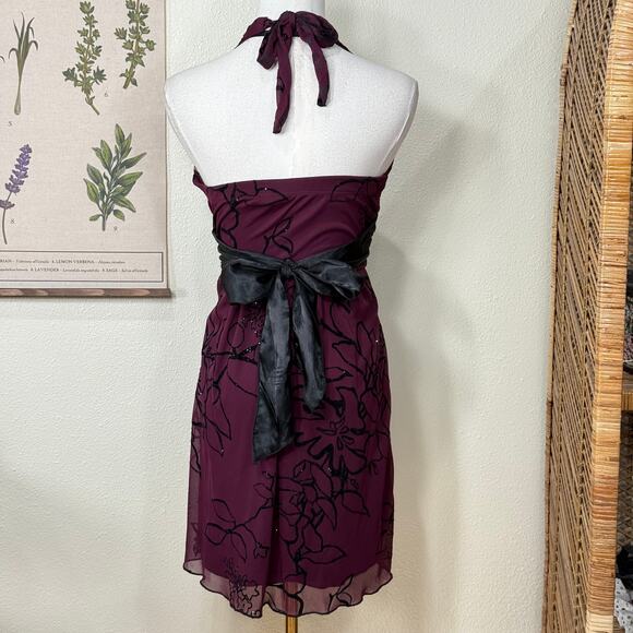 Y2k Floral Tie Back Halter Babydoll Dress Whimsigoth Dark Fairy Romantic Goth M - Picture 2 of 8